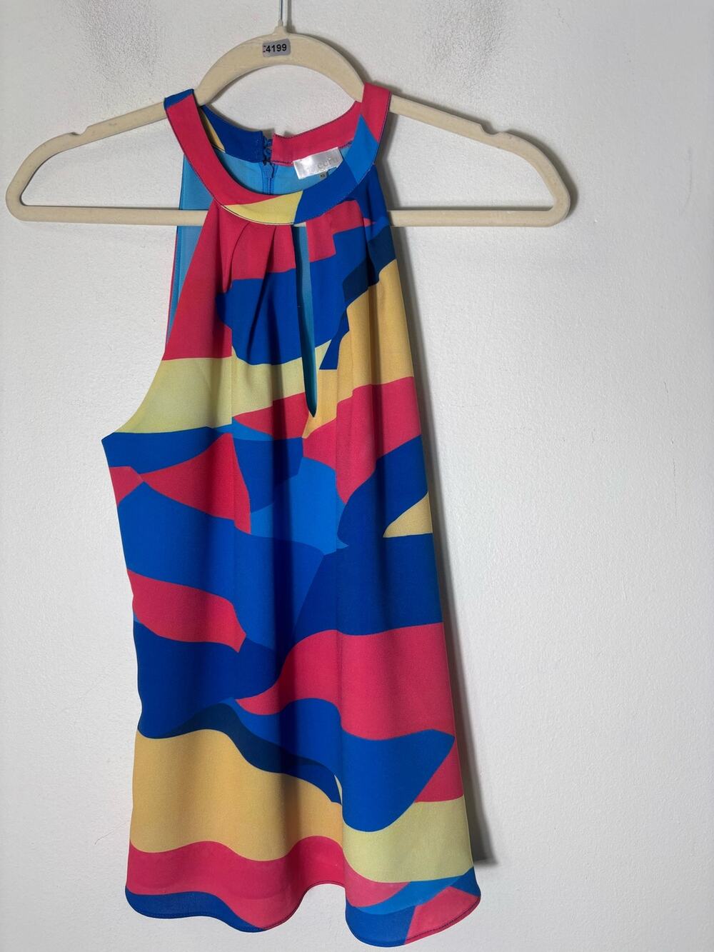 Ecru Blue Yellow Sleeveless Keyhole Trapeze Tank Sz XS